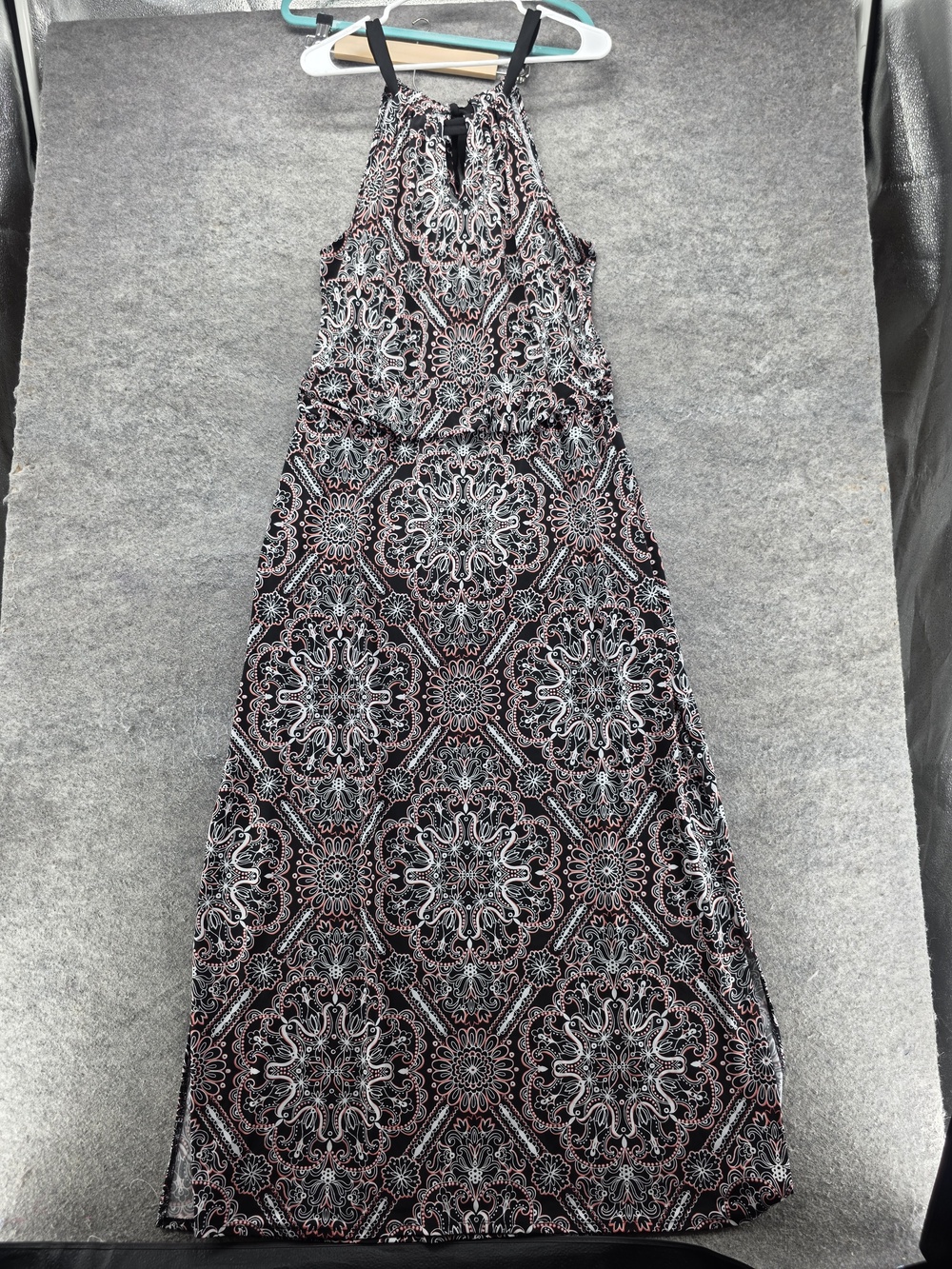 White House Black Market Dress Womens XL Black Maxi Halter Geometric Jersey